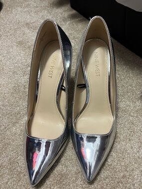 Nine West Metallic Silver Pointed-Toe Pumps